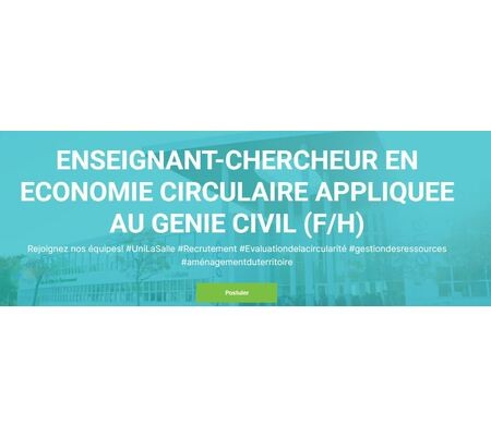 ENSEIGNANT.E-CHERCHEUR.E EN ECONOMIE CIRCULAIRE APPLIQUEE AU GENIE CIVIL (F/H)  - Rennes